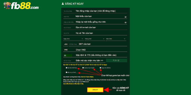 Bước 2: Điền đủ thông tin trong biểu mẫu đăng ký