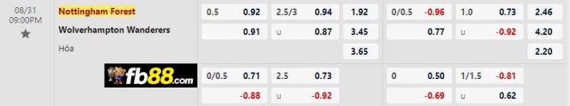 Phân tích tỷ lệ trận Nottingham vs Wolves