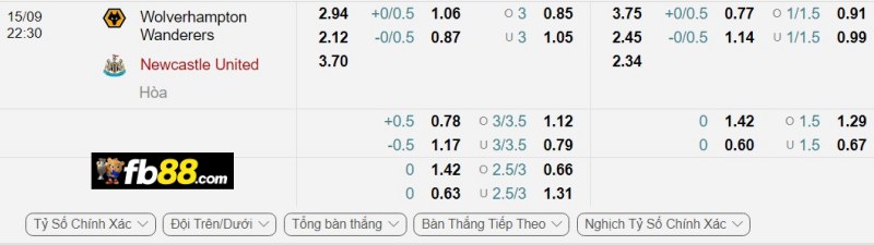 Phân tích tỷ lệ trận Wolves vs Newcastle United